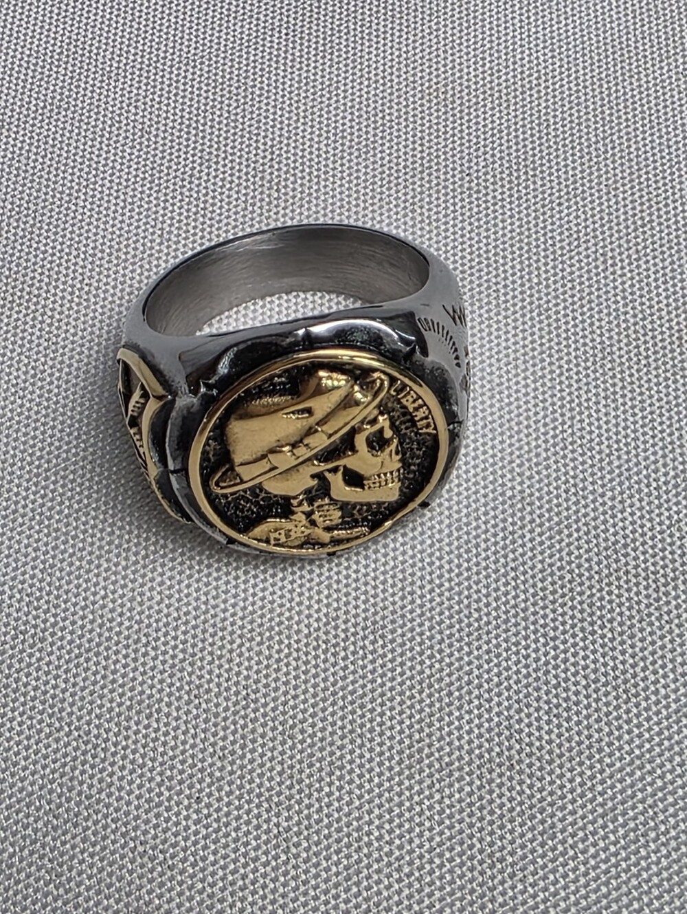 Skull Biker Ring Mixed Metal Stainless Men's Size 9